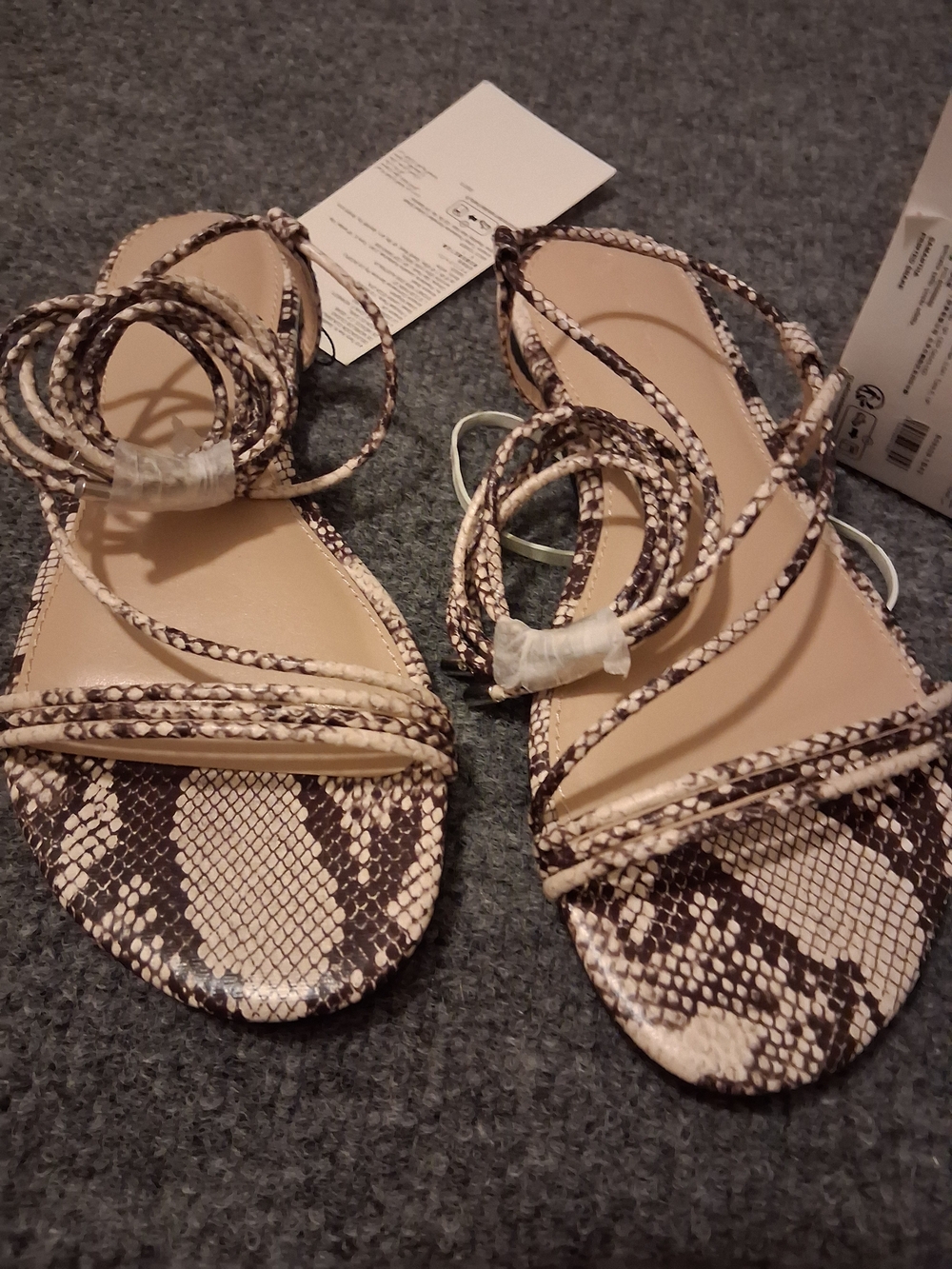 Snake-Print Lace-Up Women's US SIZE 7.5 Sandals in Beige and Brown